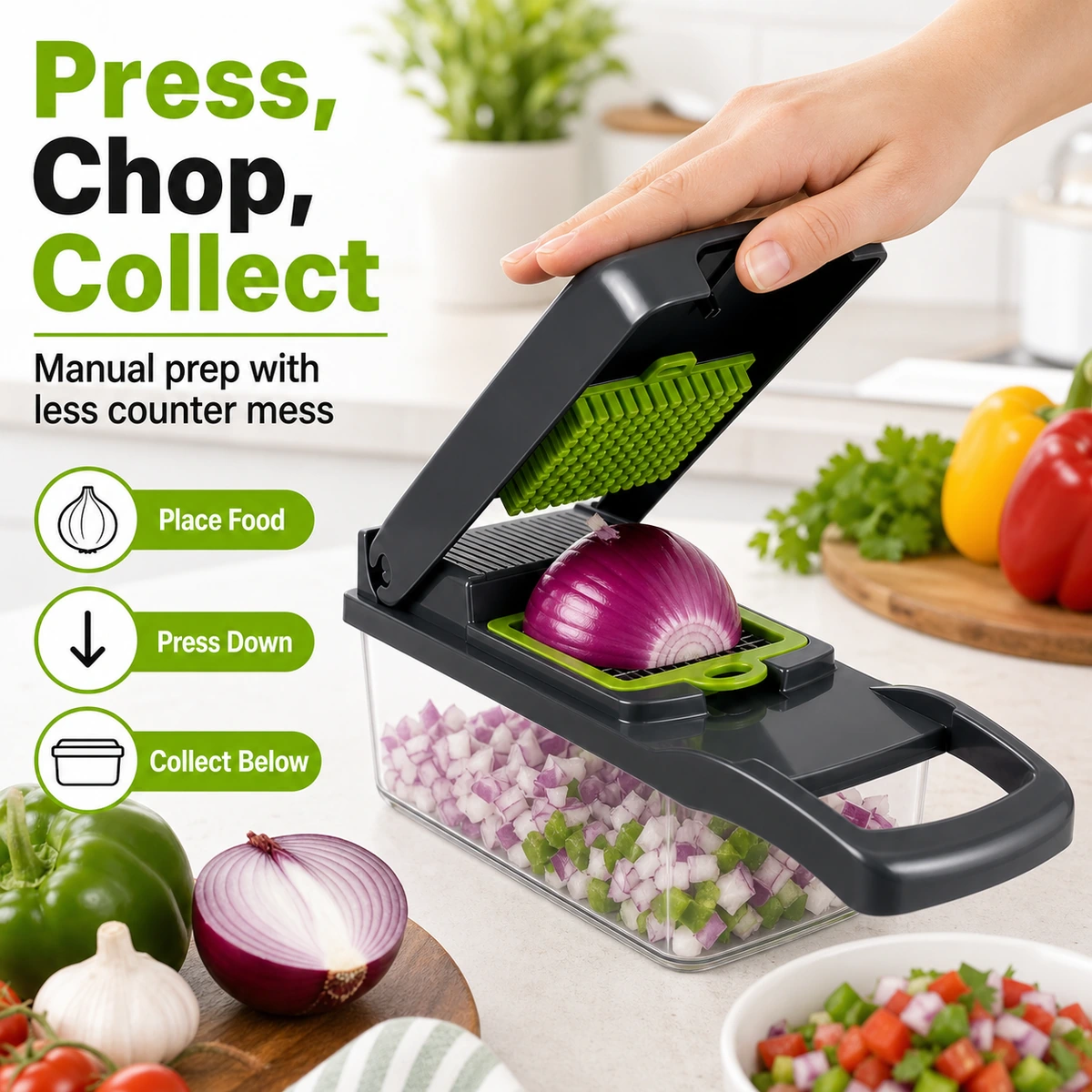 16-in-1 Manual Vegetable Chopper and Mandoline Slicer with Container product detail