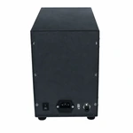 Rear view of the black metal machine with power switch, power inlet, USB port and round connection