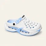 Sabot bianco e azzurro con chiusura anteriore, tallone aperto e inserti della suola a contrasto