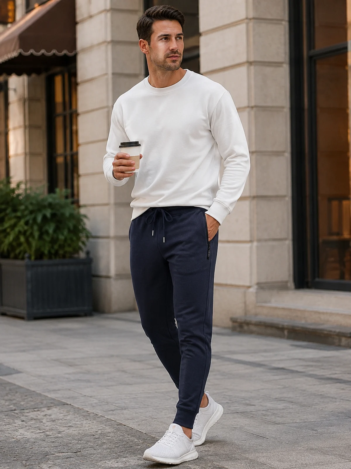 Scène d’usage quotidien pour Jogging homme en molleton melange coton pour un usage quotidien
