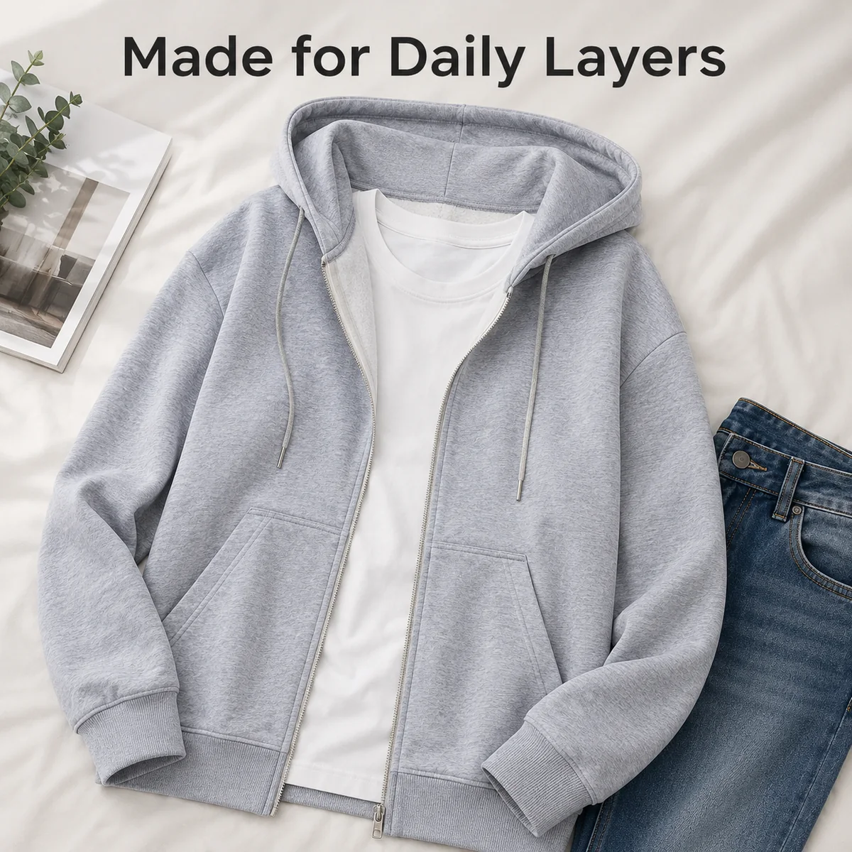 Immagine di dettaglio per Felpa uomo in cotone fleece con zip, tinta unita regular fit