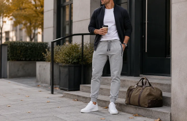 Guide jogger molleton homme avec poches zip pour voyage et couches