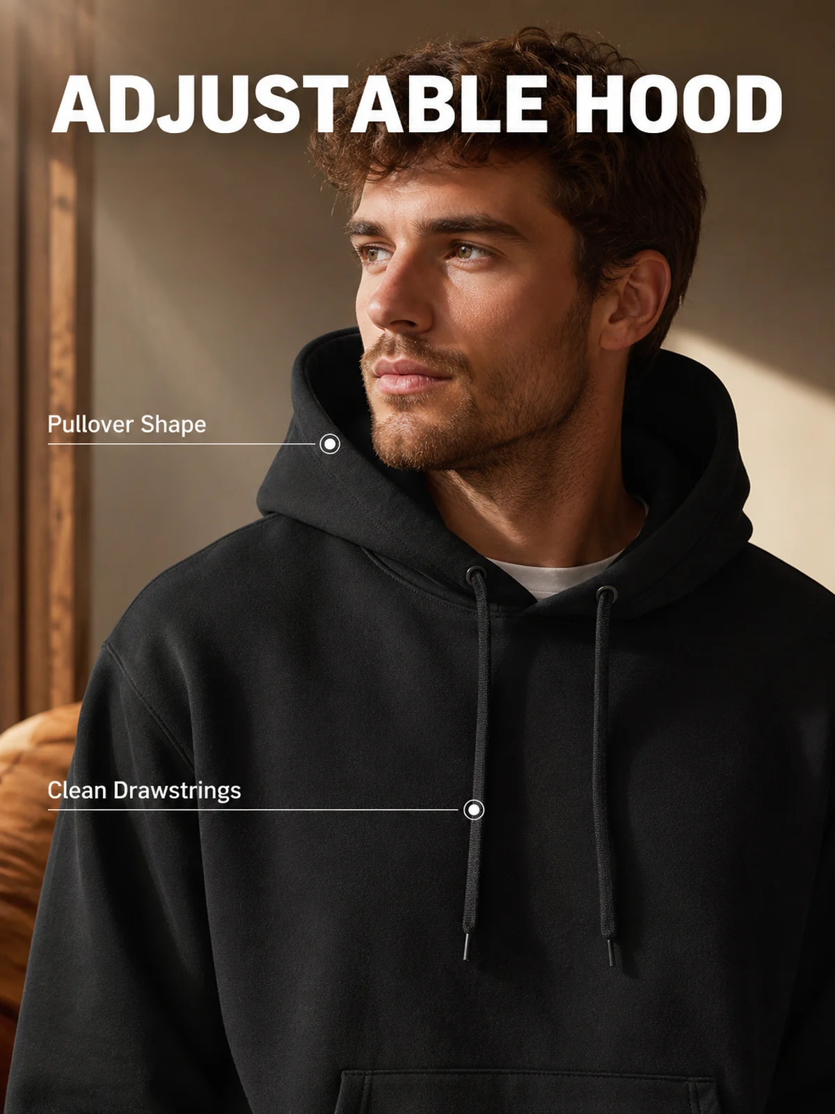 Detalle de tamaño o uso para Sudadera Hombre Algodon Fleece Pesado con Capucha