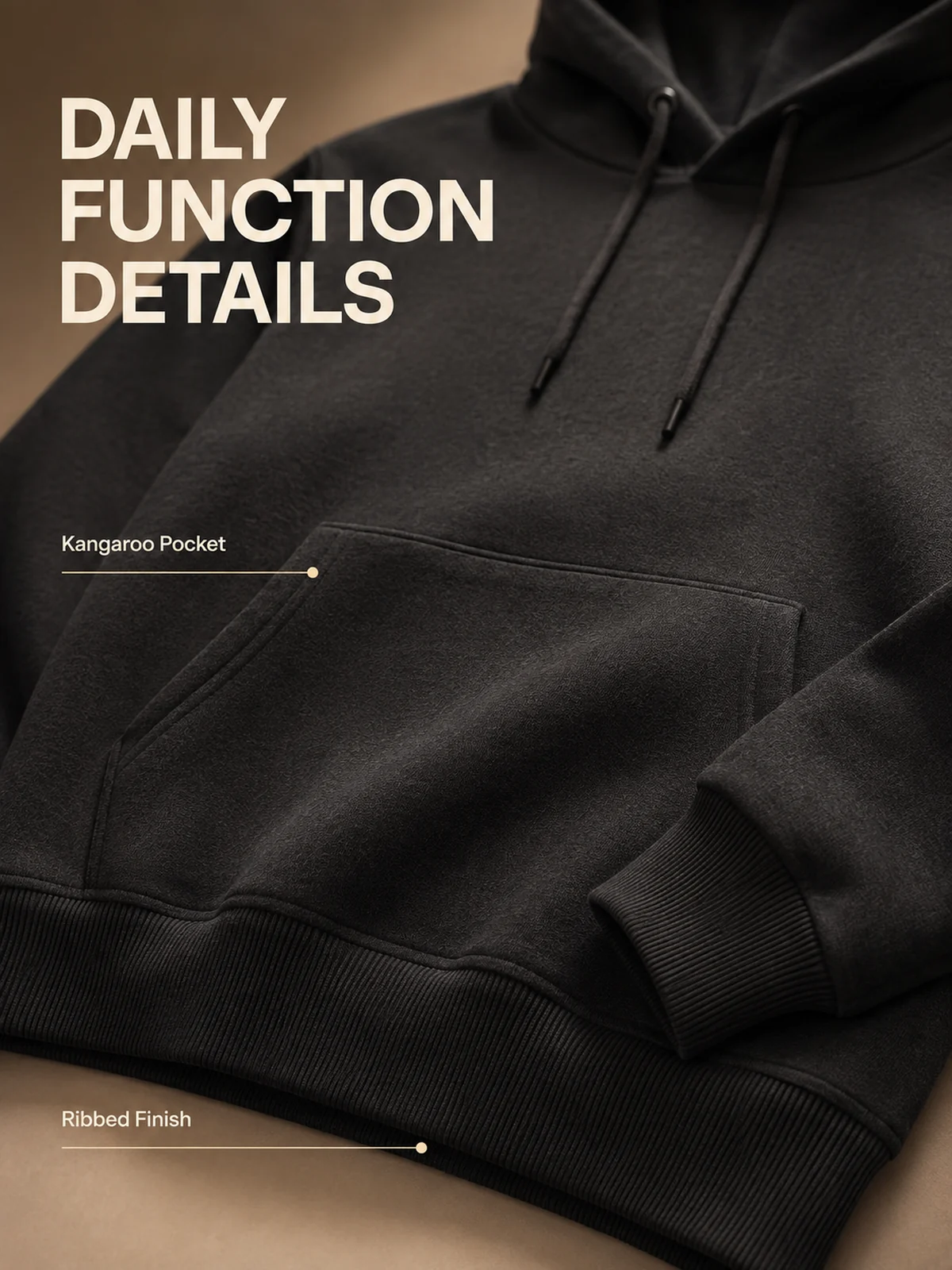 Detalle de material y estructura para Sudadera Hombre Algodon Fleece Pesado con Capucha