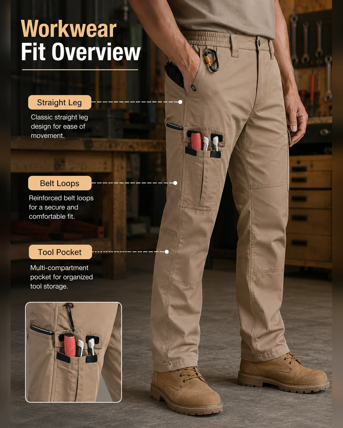 Imagem de detalhe para Calca de trabalho industrial masculina com costuras reforcadas