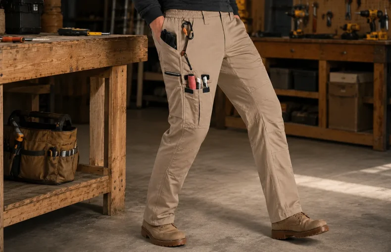 Herren Industrial-Arbeitshose: Passform, Taschen und Verstaerkte Naehte