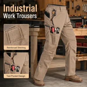 Calca de trabalho industrial masculina com costuras reforcadas