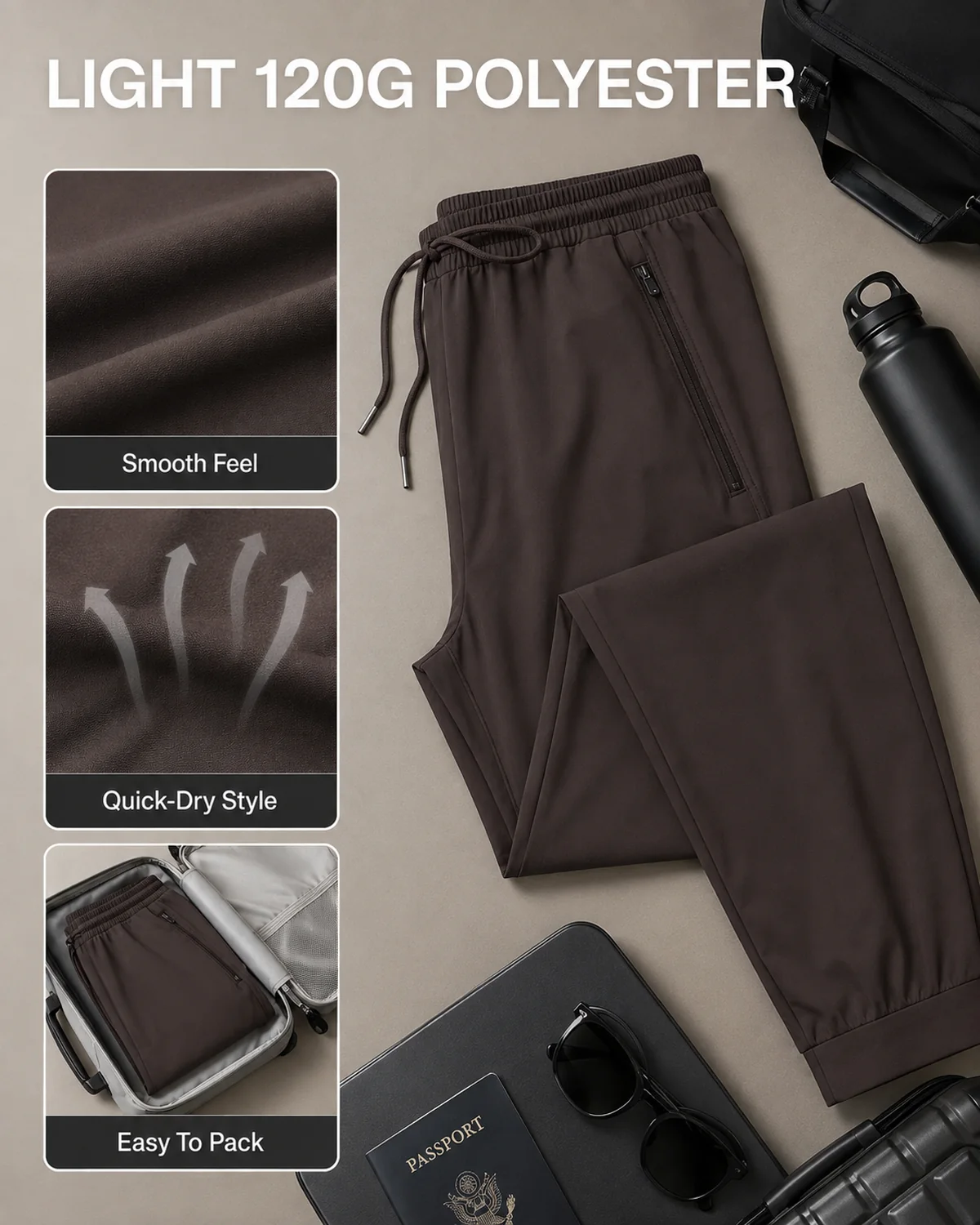 Size or use detail for Men's Lightweight Jogger Pants with Zip Pockets
