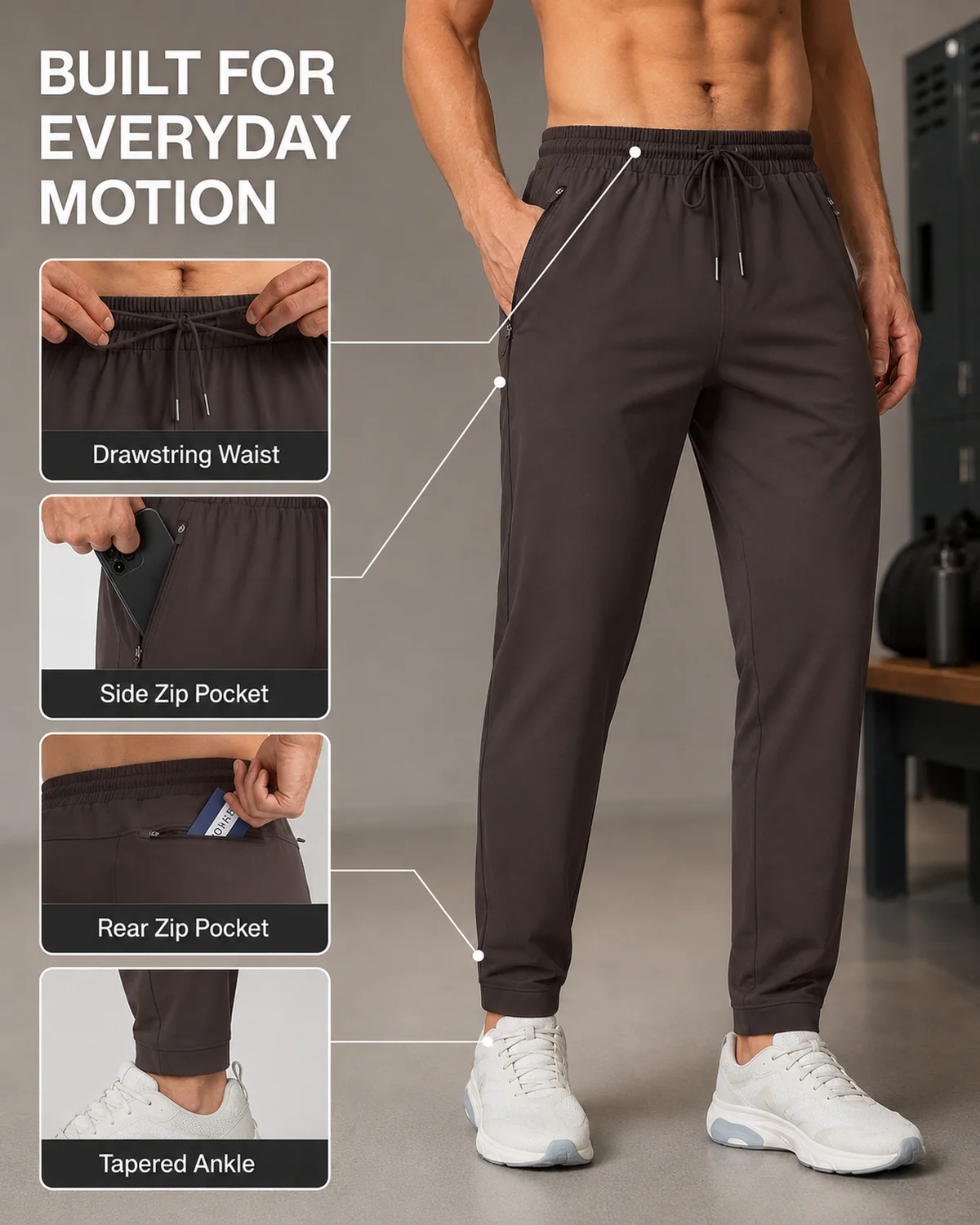 Detail image for Men's Lightweight Jogger Pants with Zip Pockets