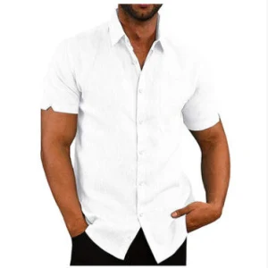 Camicia uomo lino cotone manica corta estiva per uso quotidiano