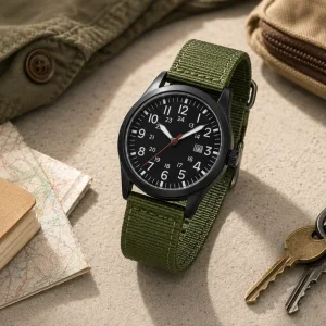 Men's Outdoor-Style Nylon Strap Quartz Watch: Dial, Strap Fit and Dry-Use Guide