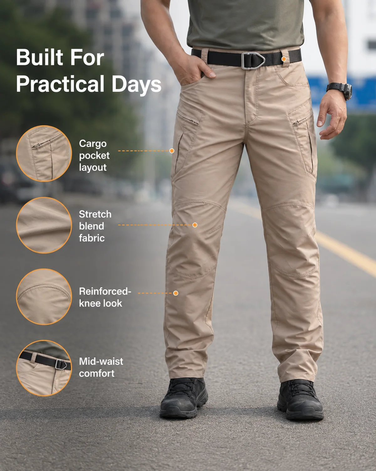 Detail image for Men's Reinforced Knee Cargo Work Pants for Outdoor Hiking
