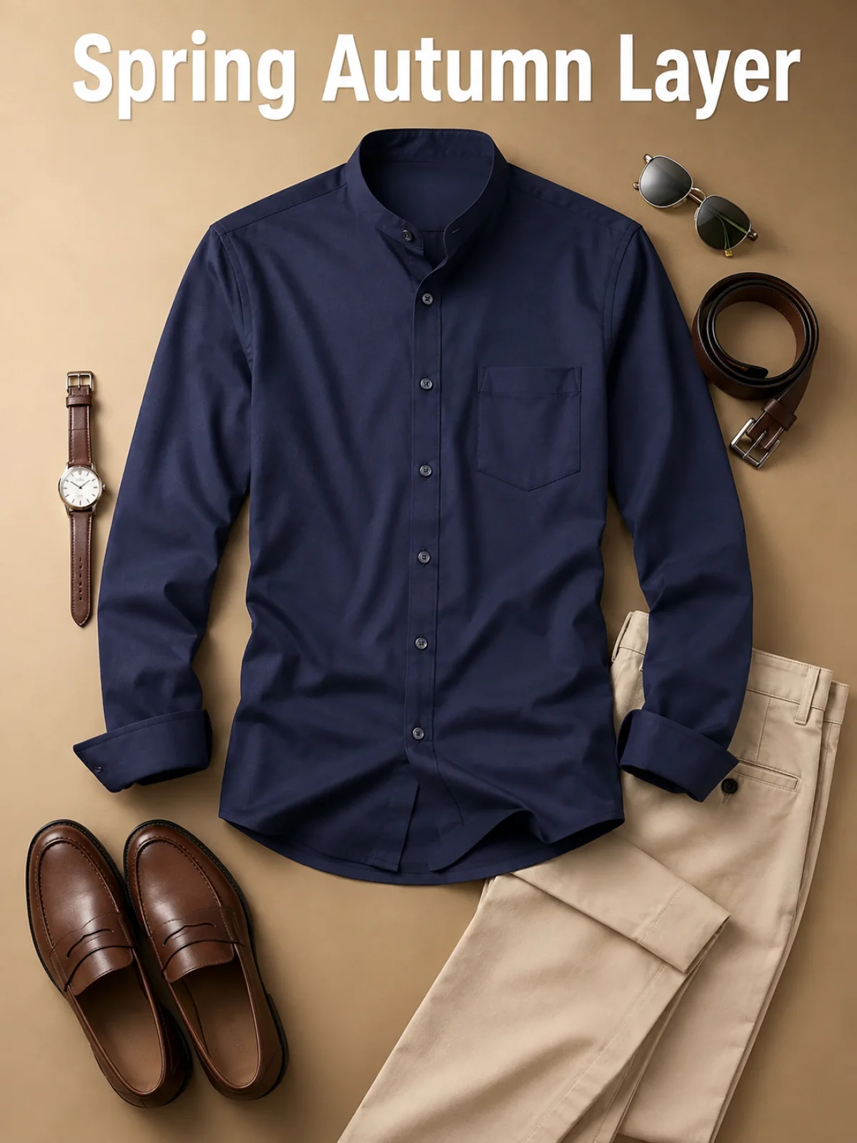Capa de primavera y otono con camisa de cuello mao para hombre