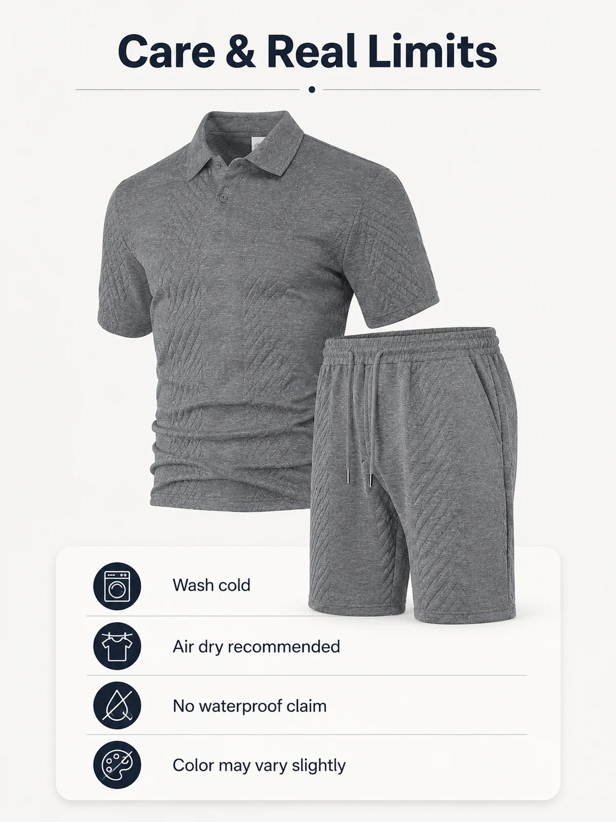 Vérification avant achat pour Ensemble homme polo texture et short pour un usage quotidien