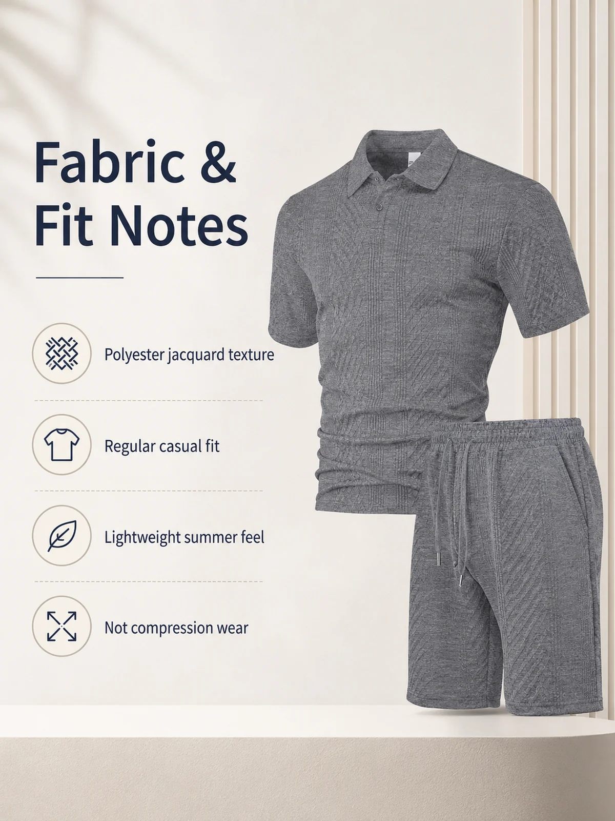 Détail de taille ou d’usage pour Ensemble homme polo texture et short pour un usage quotidien
