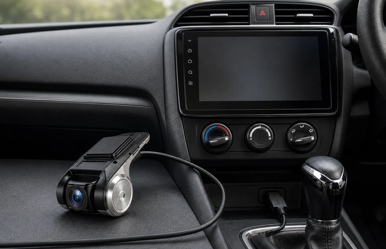 Mini camera USB de voiture pres dun autoradio Android avec cable et stockage