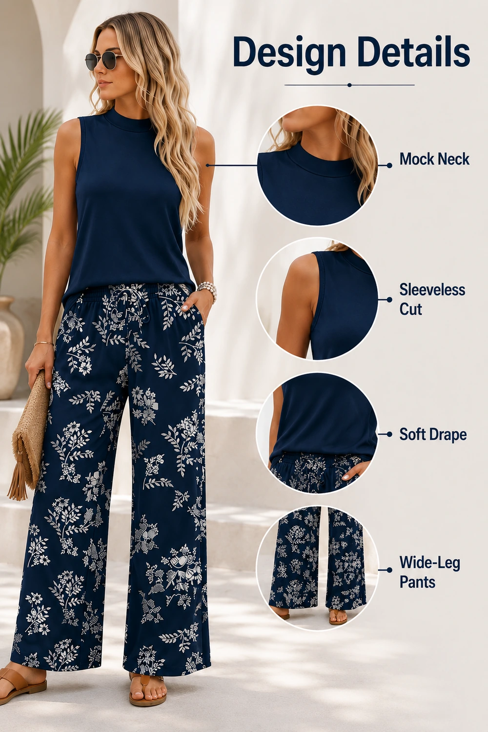 Dettaglio misura o uso per Outfit viaggio due pezzi donna con pantaloni ampi