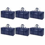 Seis bolsas de mudanza azul oscuro separadas en dos filas de tres
