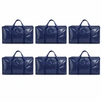 Vistas frontales de seis bolsas azules separadas en dos filas