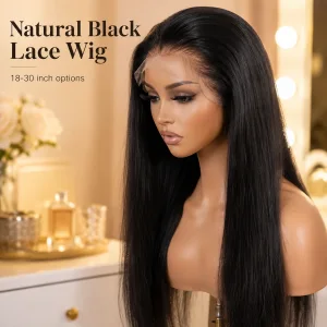Peluca HD lace con cordon en cabello humano negro natural, 18-30 pulgadas