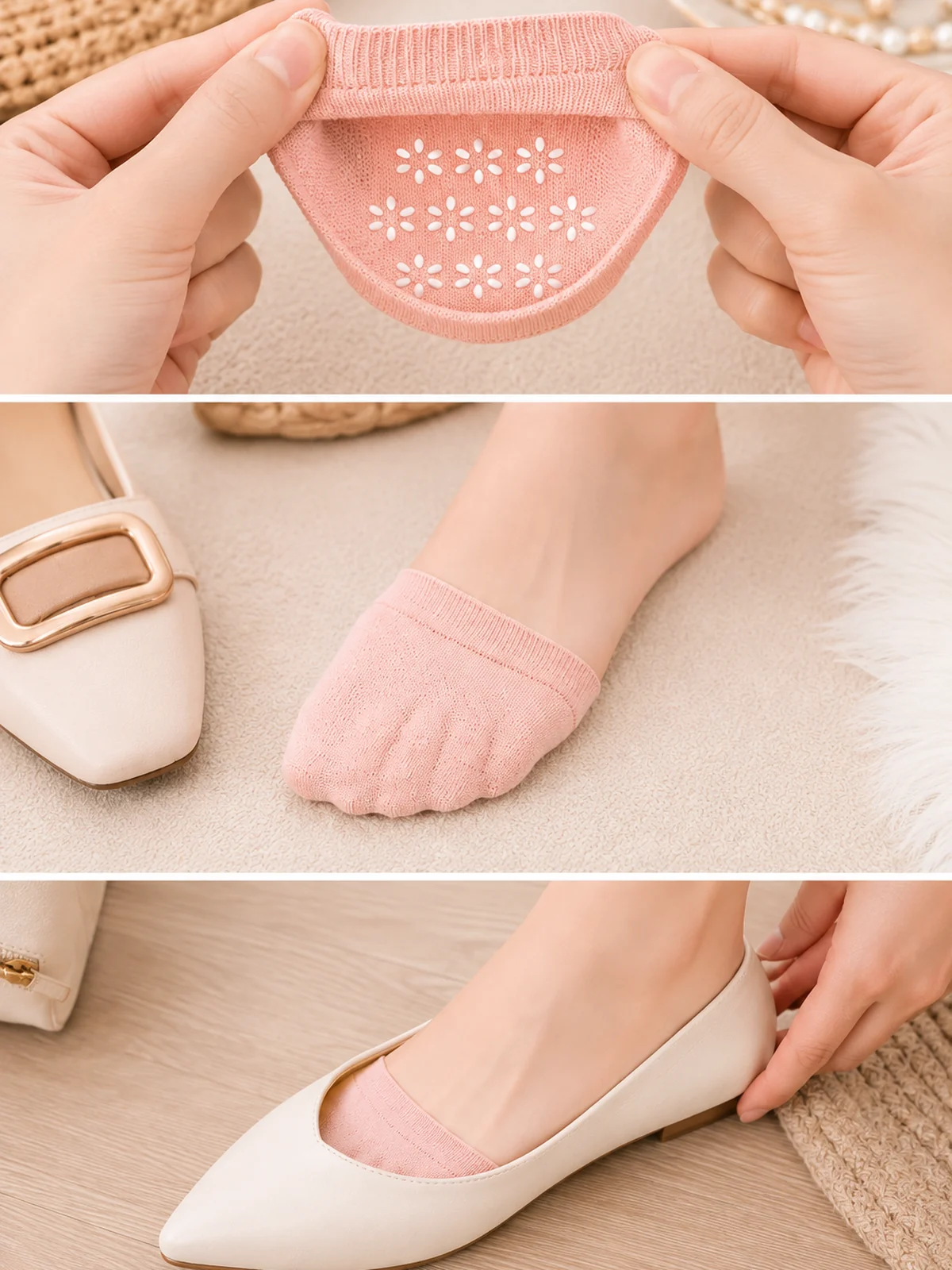 Détail matière et structure pour Chaussettes Invisibles d'Avant-Pied Femme avec Grip Silicone