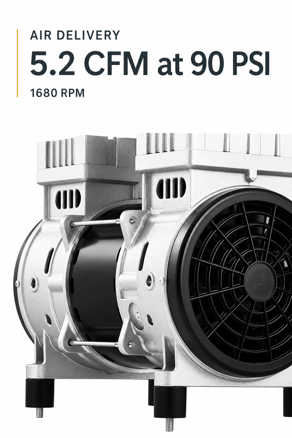 Pump airflow infographic showing 5.2 CFM at 90 PSI