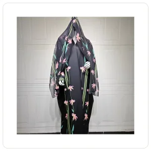 Offenes Kimono-Abaya-Kleid für Damen mit schwarzem Blumenprint