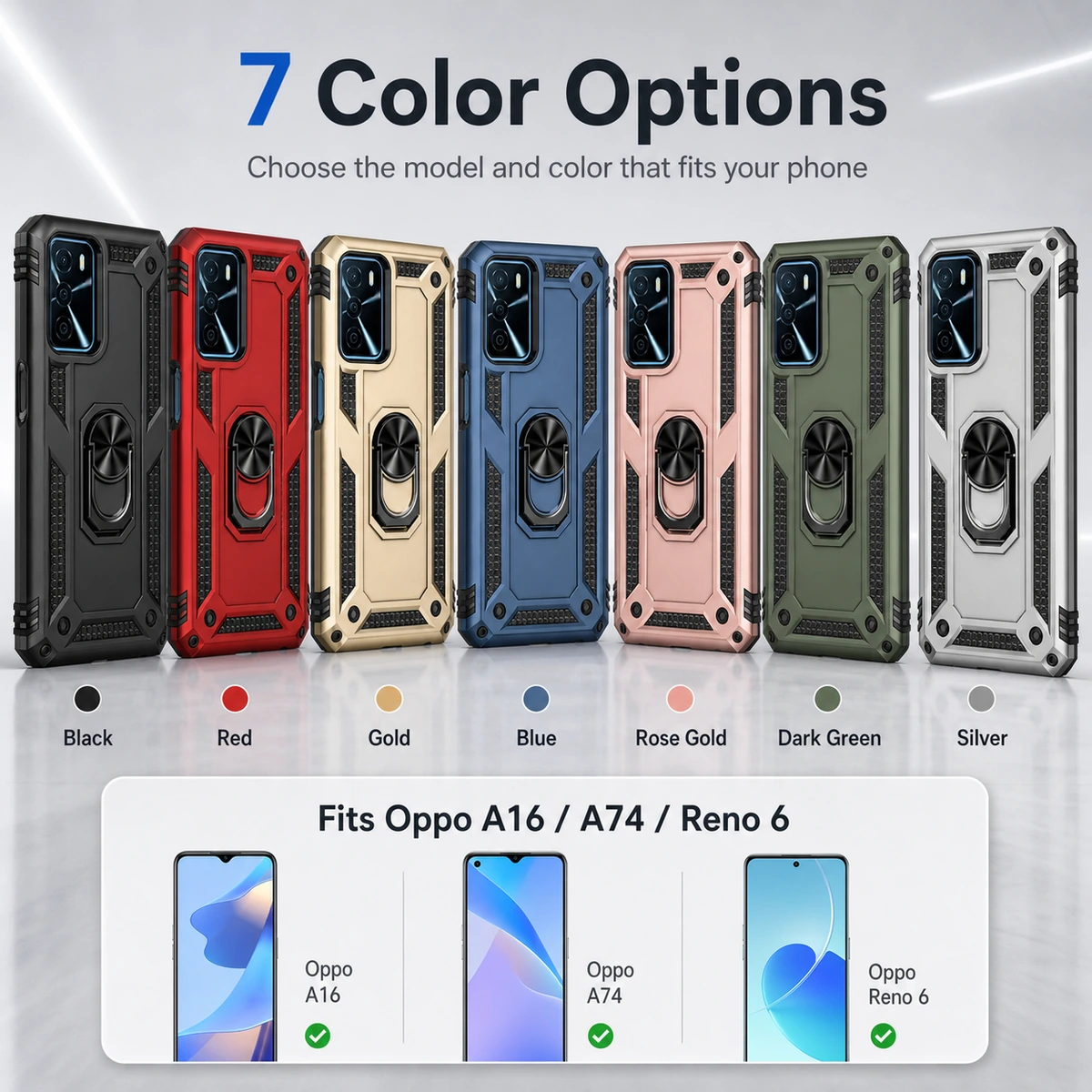Stoßfeste Oppo A16 A74 Reno 6 Armor-Hülle mit 360°-Ringständer Produktdetail