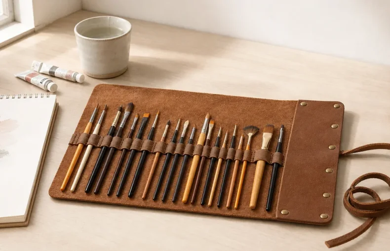 Estojo enrolável para pincéis: artista, aula, estúdio e viagem