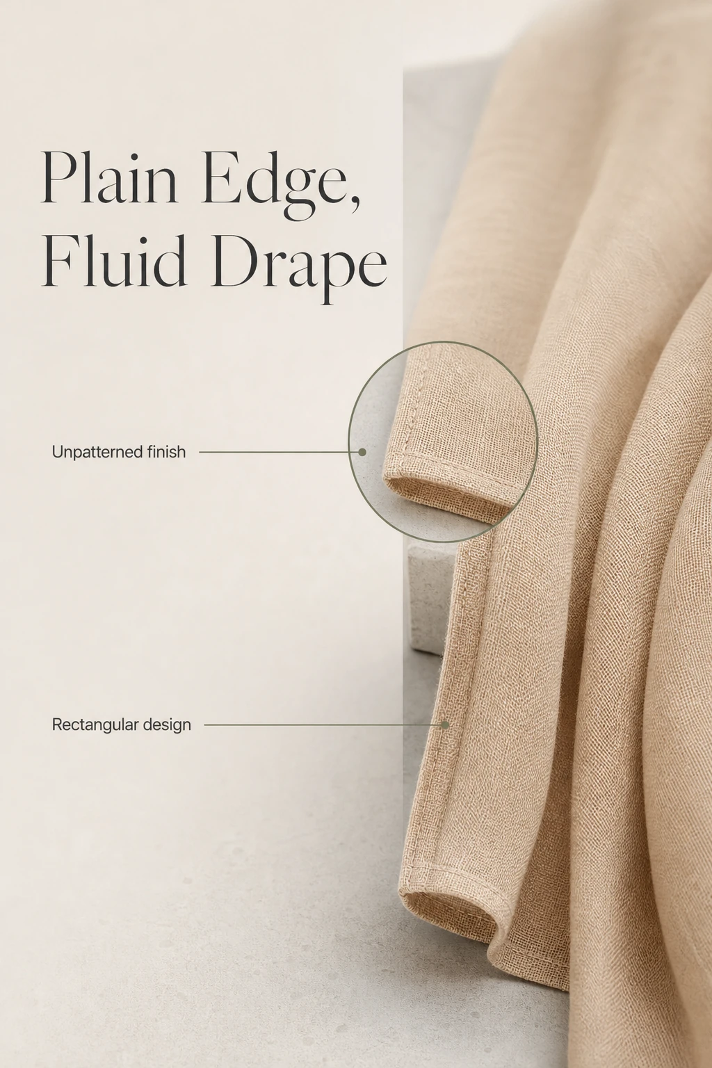 Detalle del dobladillo del pañuelo beige y sus pliegues colgantes con indicaciones del borde liso