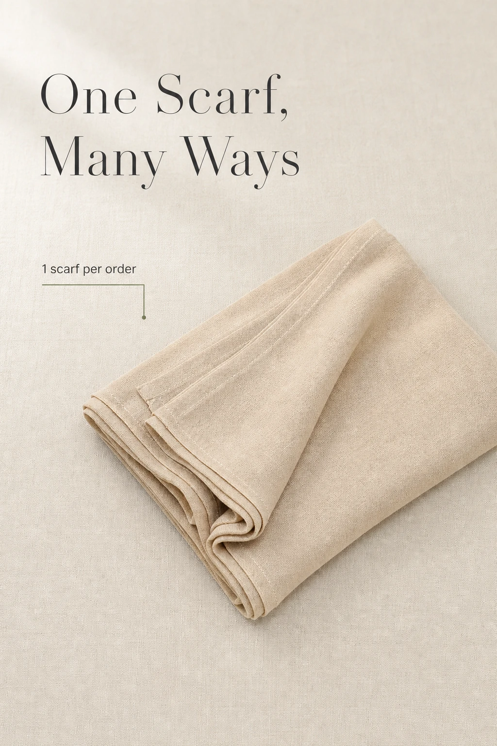 Un pañuelo beige doblado junto a una indicación del contenido de una unidad