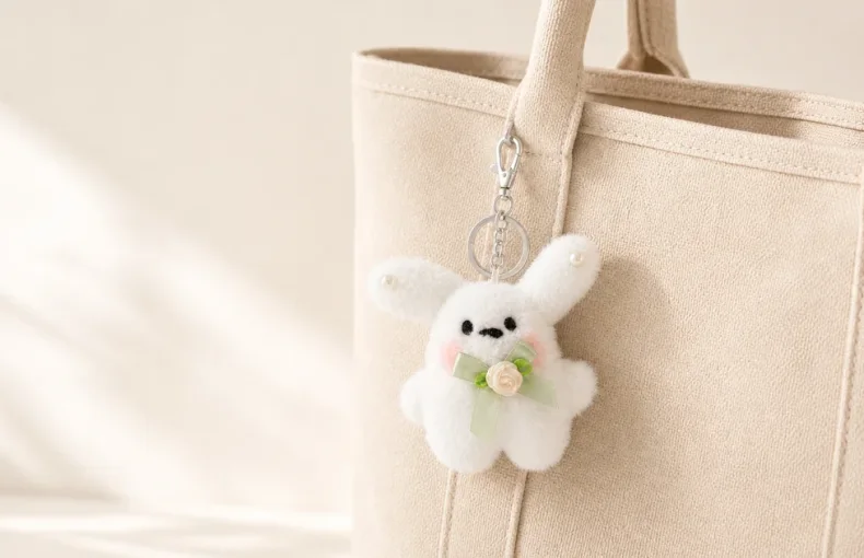 Colgante de peluche para bolso o llavero: guia de tamano, sujecion y uso diario