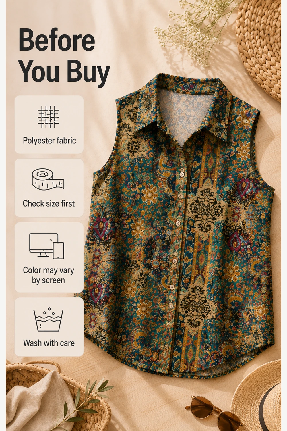 Polyester-Bluse Hinweise zu Größe Bildschirmfarbe und Pflege