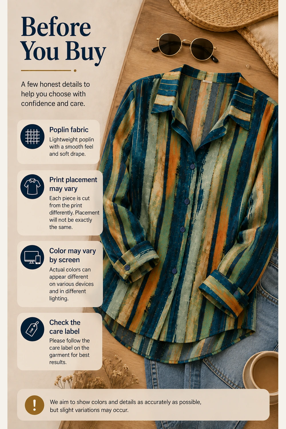 Pre-purchase check for Long Sleeve Button-Down Shirt for Women with Striped Print