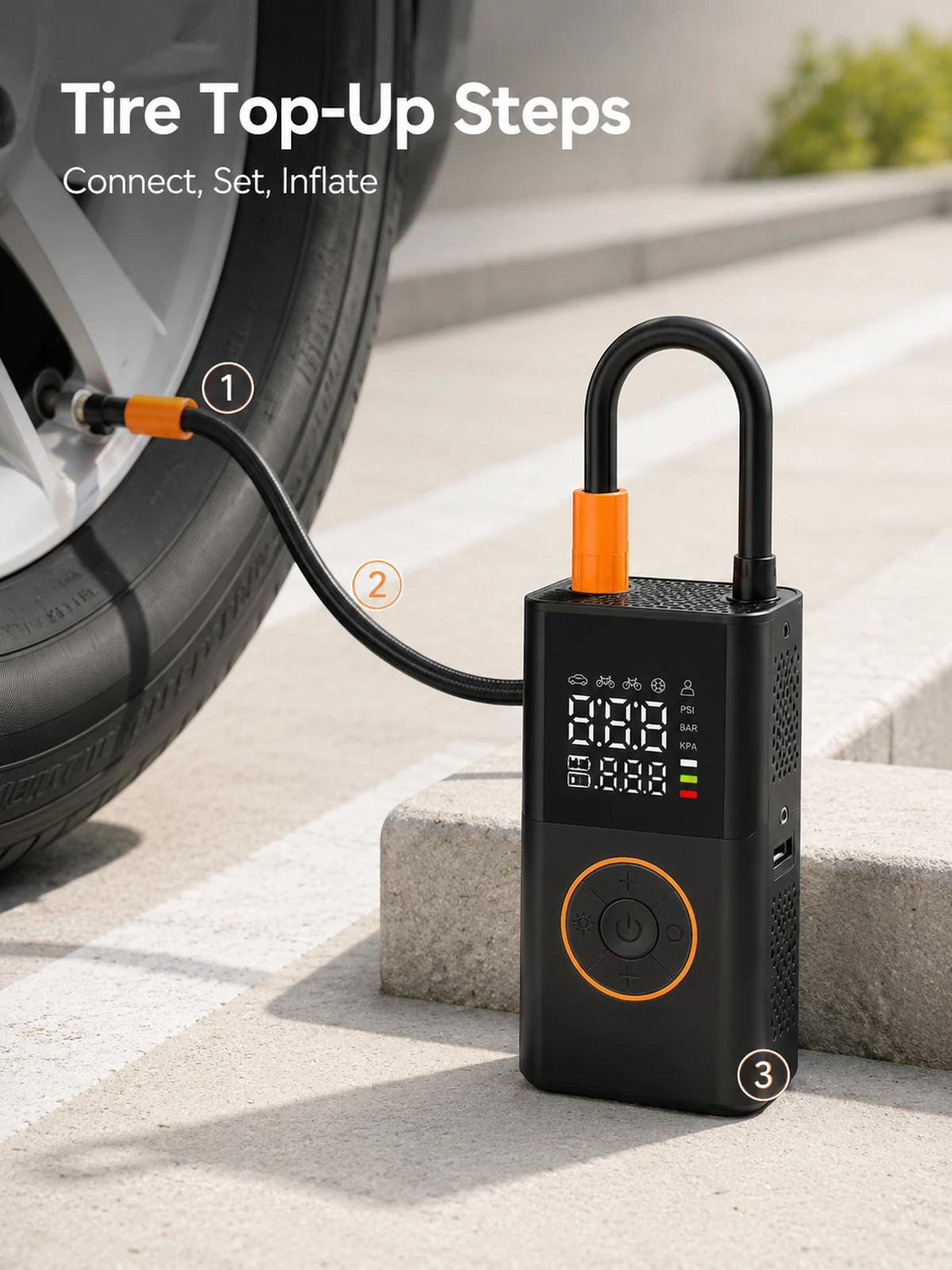 Immagine di dettaglio per Gonfiatore Pneumatici Portatile Senza Fili per Auto e Bici