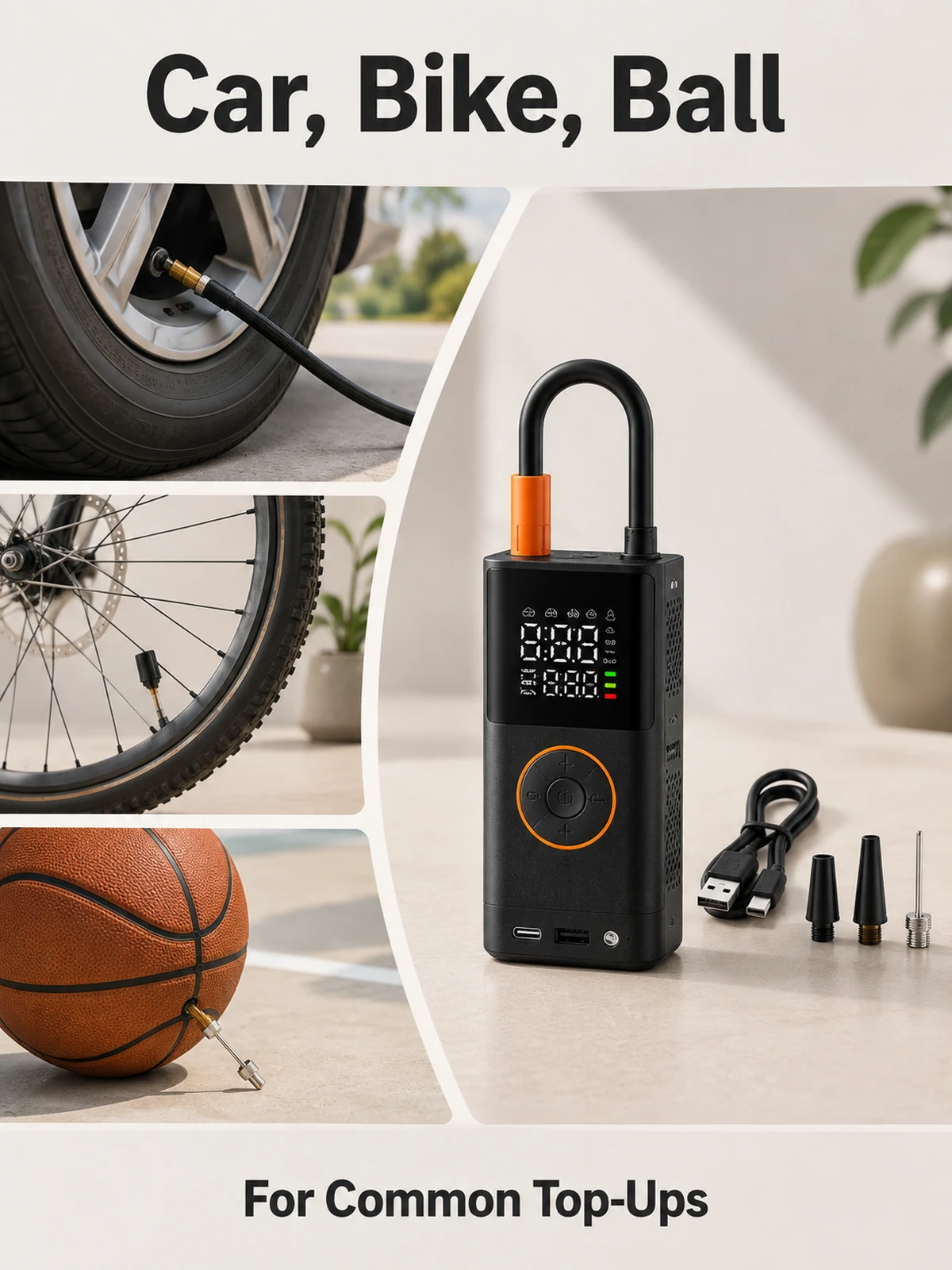 Dettaglio materiale e struttura per Gonfiatore Pneumatici Portatile Senza Fili per Auto e Bici