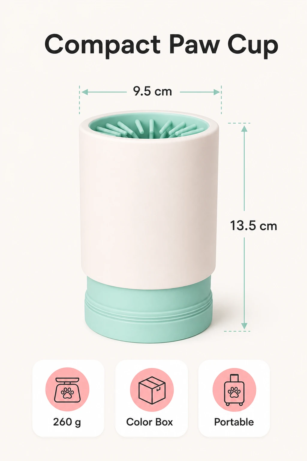 Infográfico de tamanho para copo de 9,5 x 13,5 cm