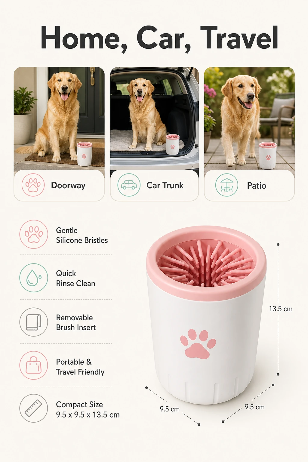 Infográfico Home Car Travel para limpador portátil de patas