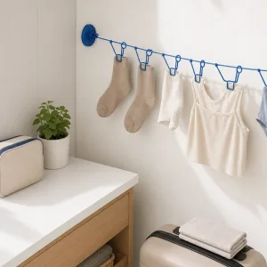 Corde à linge de voyage avec pinces pour camping et petits espaces