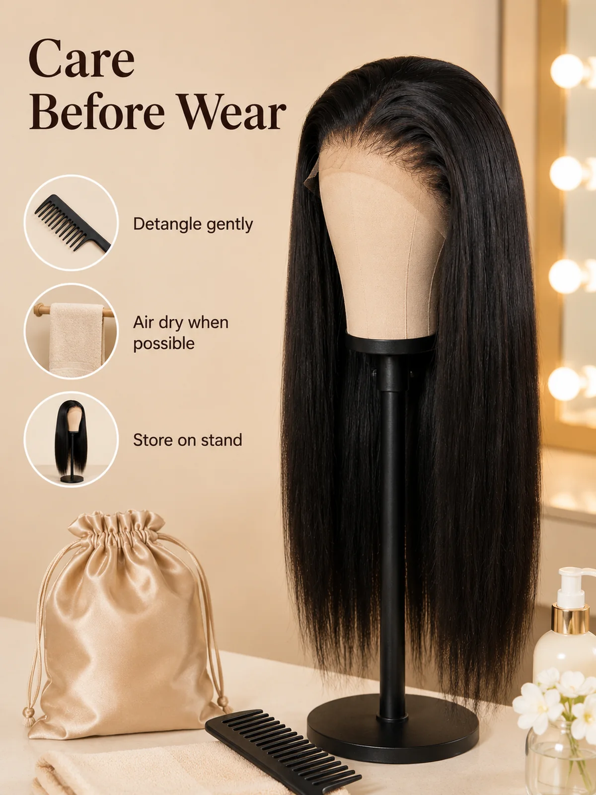 Efecto pre-plucked y transicion lace en peluca negro natural