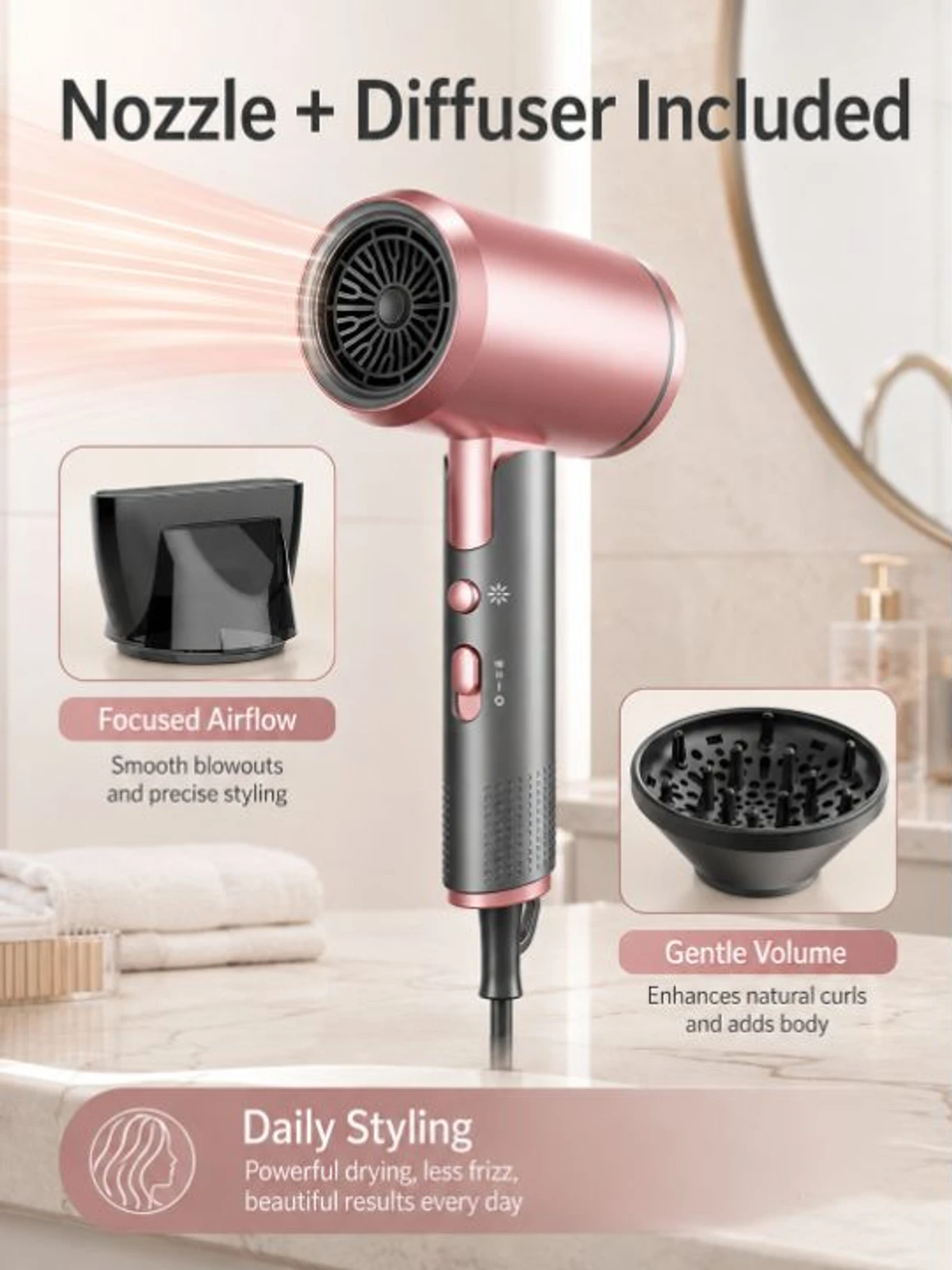 Professional 2400W Foldable Ionic Hair Dryer with Diffuser detail view 2