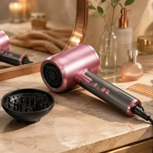 Guide seche-cheveux ionique pliable 2400W avec diffuseur pour coiffage et rangement compact