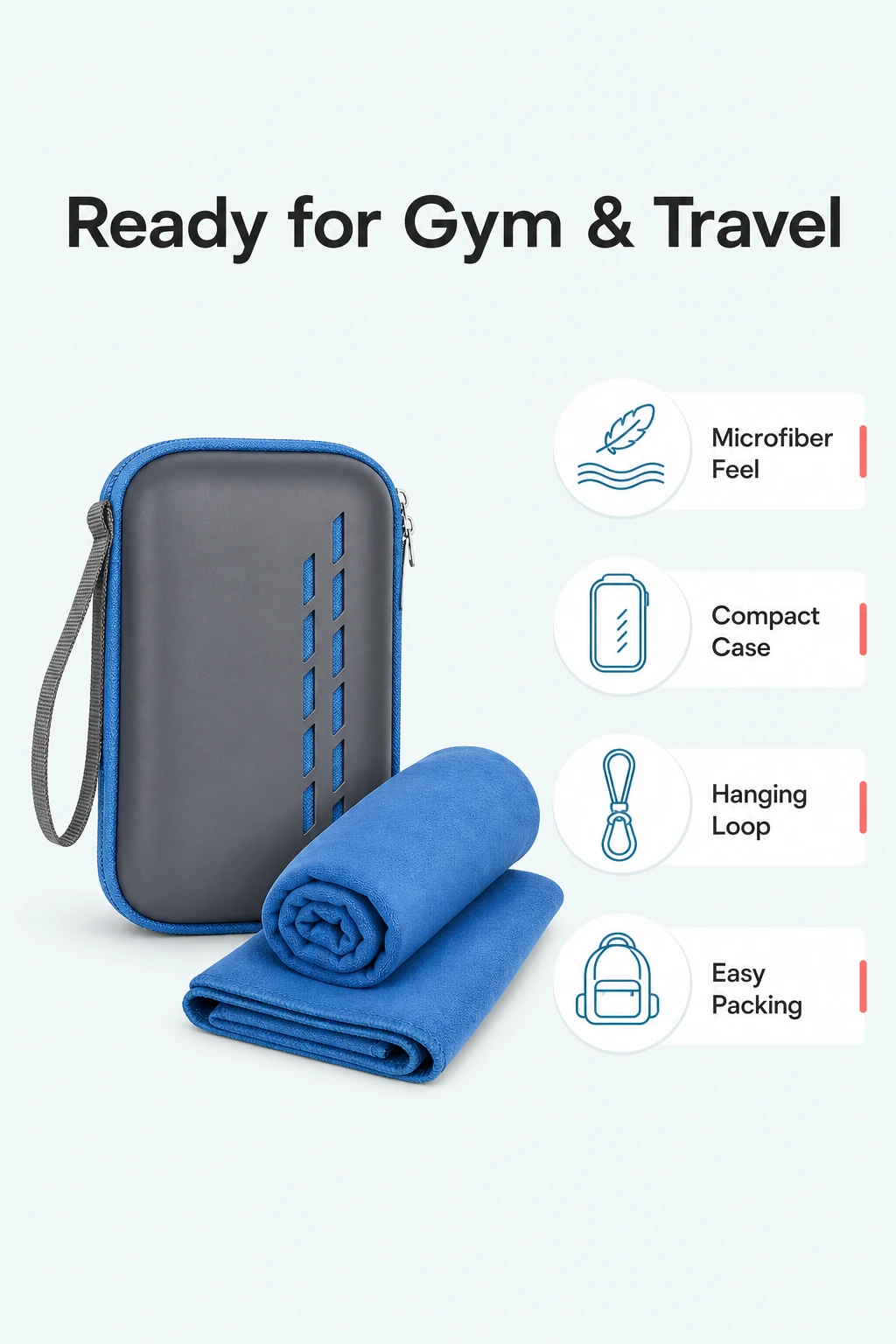 Infografía de gimnasio y viaje para toalla deportiva de microfibra con estuche EVA