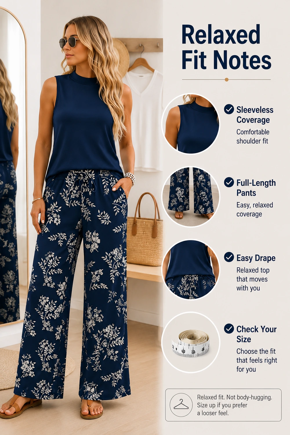 Scena di uso quotidiano per Outfit viaggio due pezzi donna con pantaloni ampi