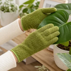 Gants pour dépoussiérer les feuilles de plantes: guide velours corail