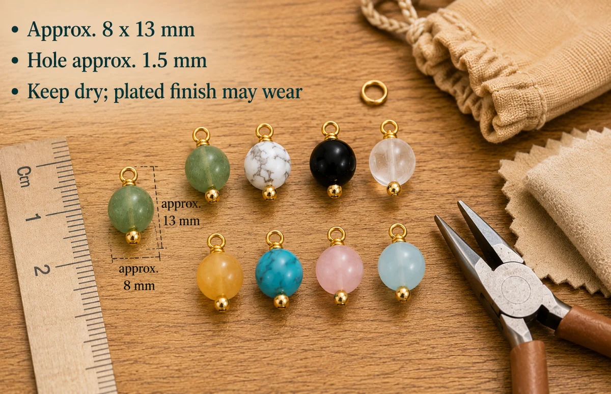 Guide taille et entretien pour breloques rondes 8 x 13 mm