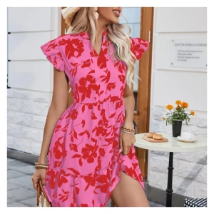 Women's Ruffled Floral Mini Dress for Summer Beach Vacation