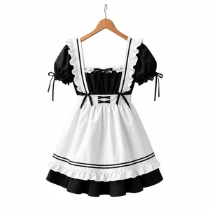 Black and White Ruffled Maid Costume, 8-Piece Set