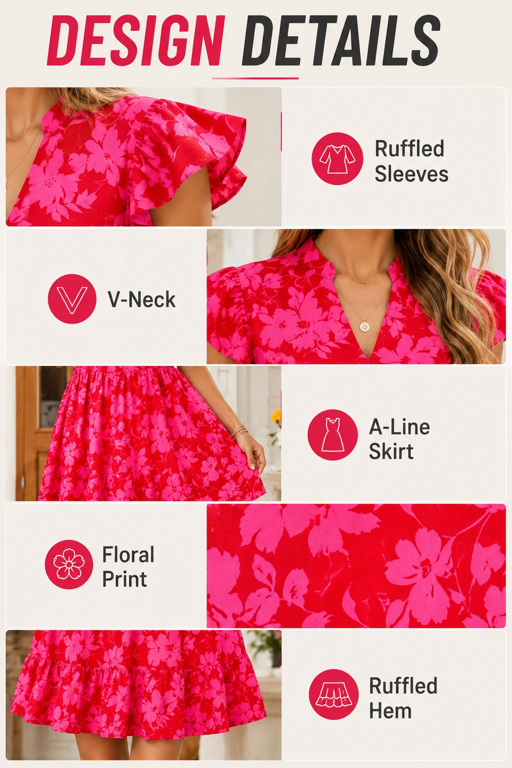 Détail de taille ou d’usage pour Robe courte florale à volants pour plage