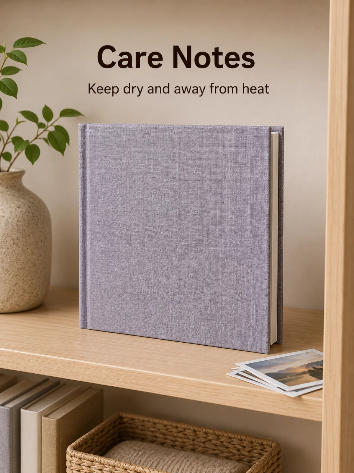 Indoor care notes for storing a fabric cover self-adhesive photo album